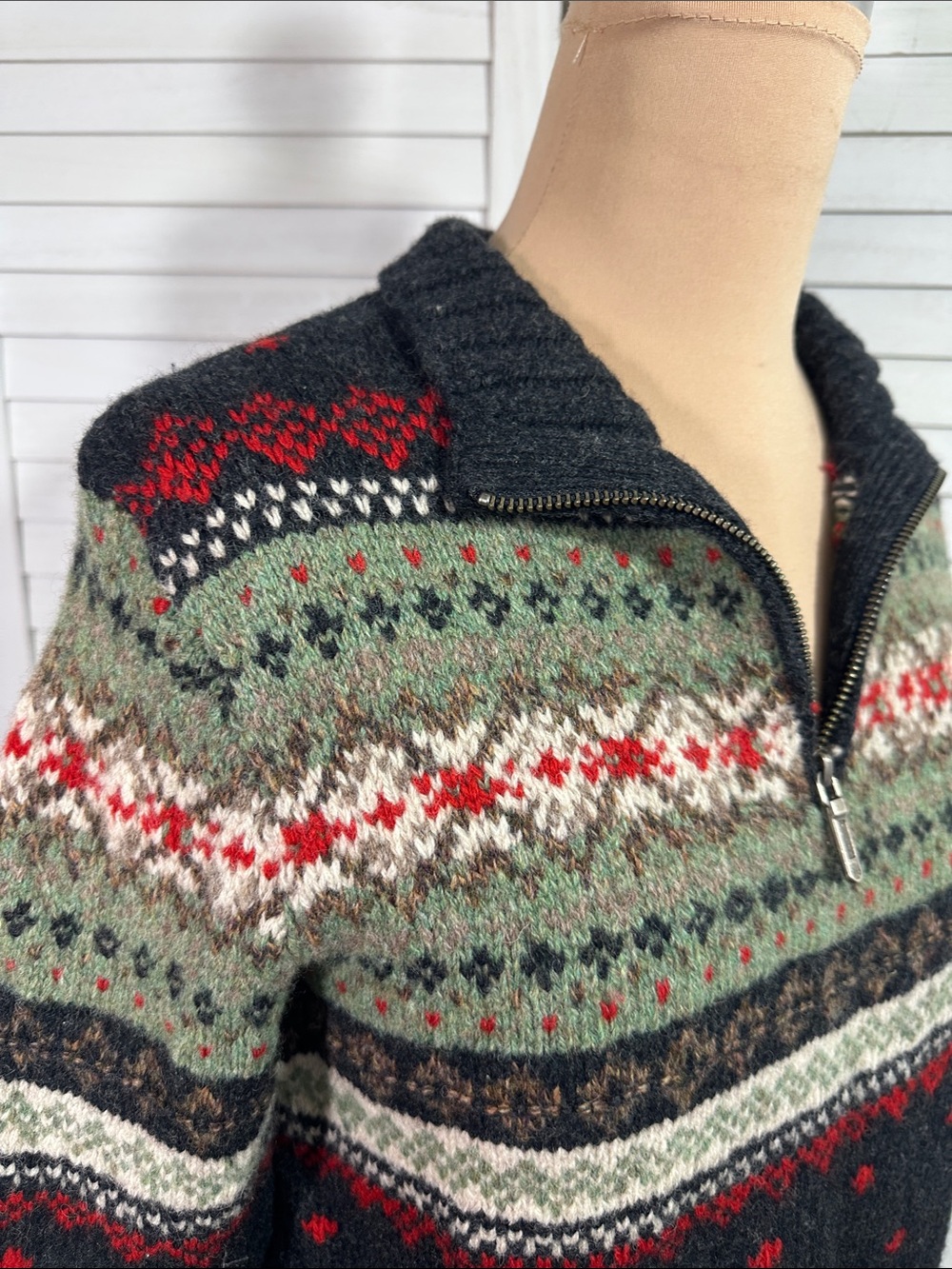 Vintage Lauren Ralph Lauren Petite Hand Knit Fair Isle Quarter Zip Sweater SP - Picture 5 of 12